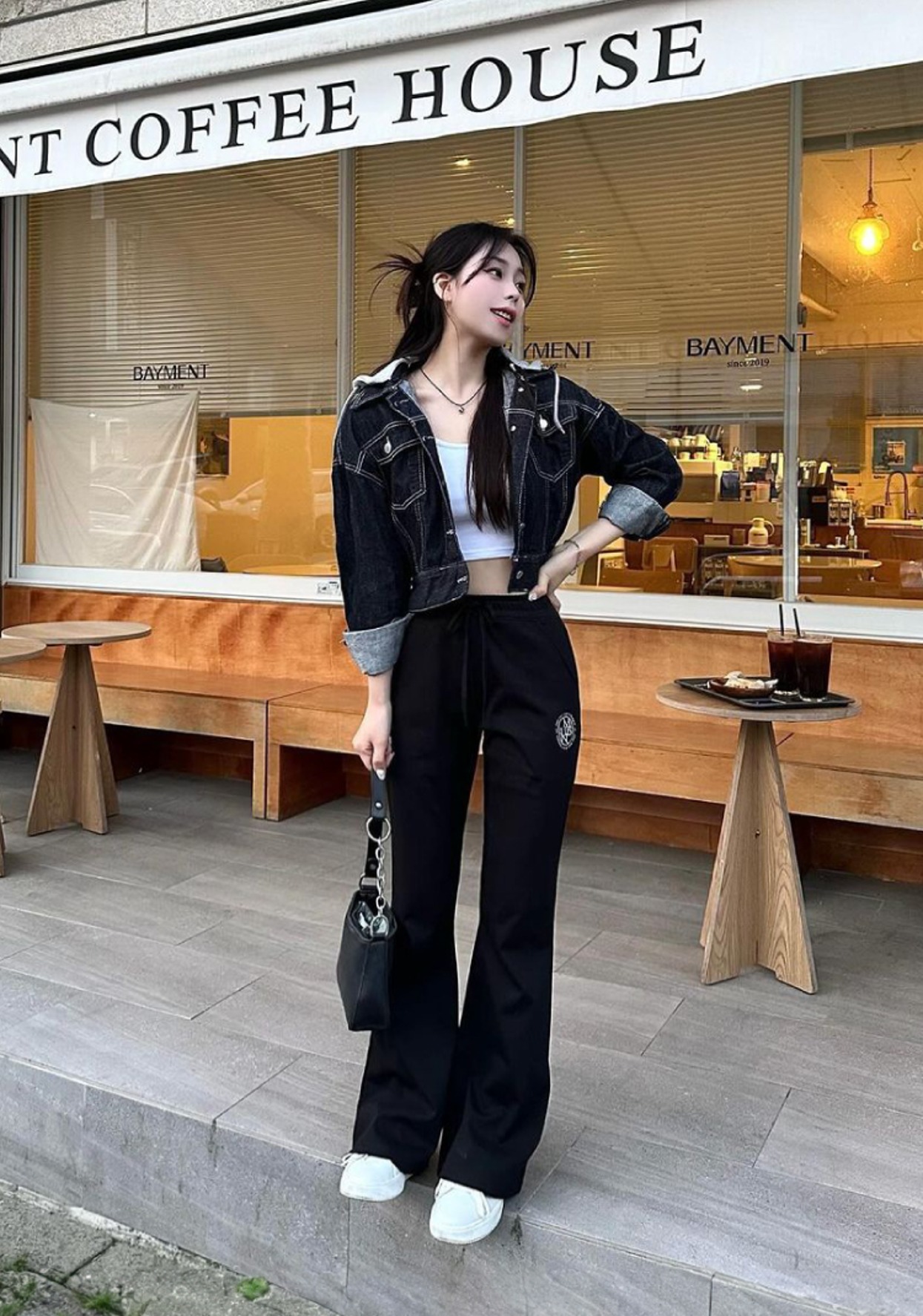 Moment Coolcotton Needlework Bootcut Pants_Black(OUTFIT)